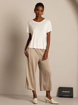 [White] SilkSilky-AU 100% Silk Jersey Short Sleeve Round Neck Women's T-Shirt 006