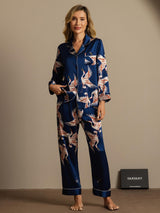[Dark Blue] SilkSilky-AU Long Sleeve Lapel Collar Women's Pyjamas 001