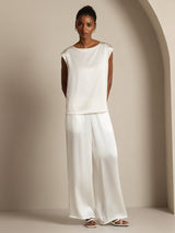 [White] SilkSilky-AU Cap Sleeve Round Neck Women's T-Shirt 009