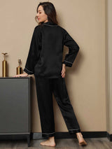 [Black] SilkSilky-AU Long Sleeve Lapel Collar Women's Pyjamas 002