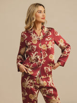 [Wine Dragon] SilkSilky-AU Long Sleeve Lapel Collar Women's Pyjamas 003