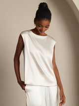 [White] SilkSilky-AU Cap Sleeve Round Neck Women's T-Shirt 007