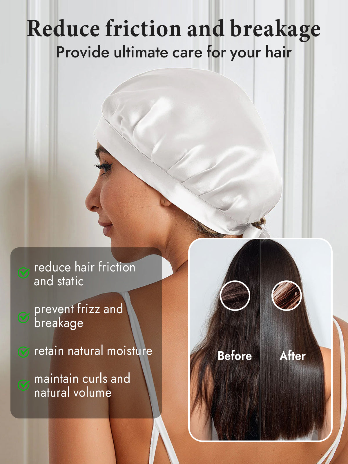 [White] SilkSilky-AU Pure Silk Sleep Cap 004