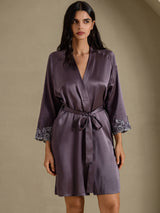 [Purple Gray] SilkSilky-AU 3/4 Sleeve Women's Dressing Gown 007