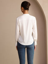[White] SilkSilky-AU Long Sleeve Tie Neck Women's Blouse 002