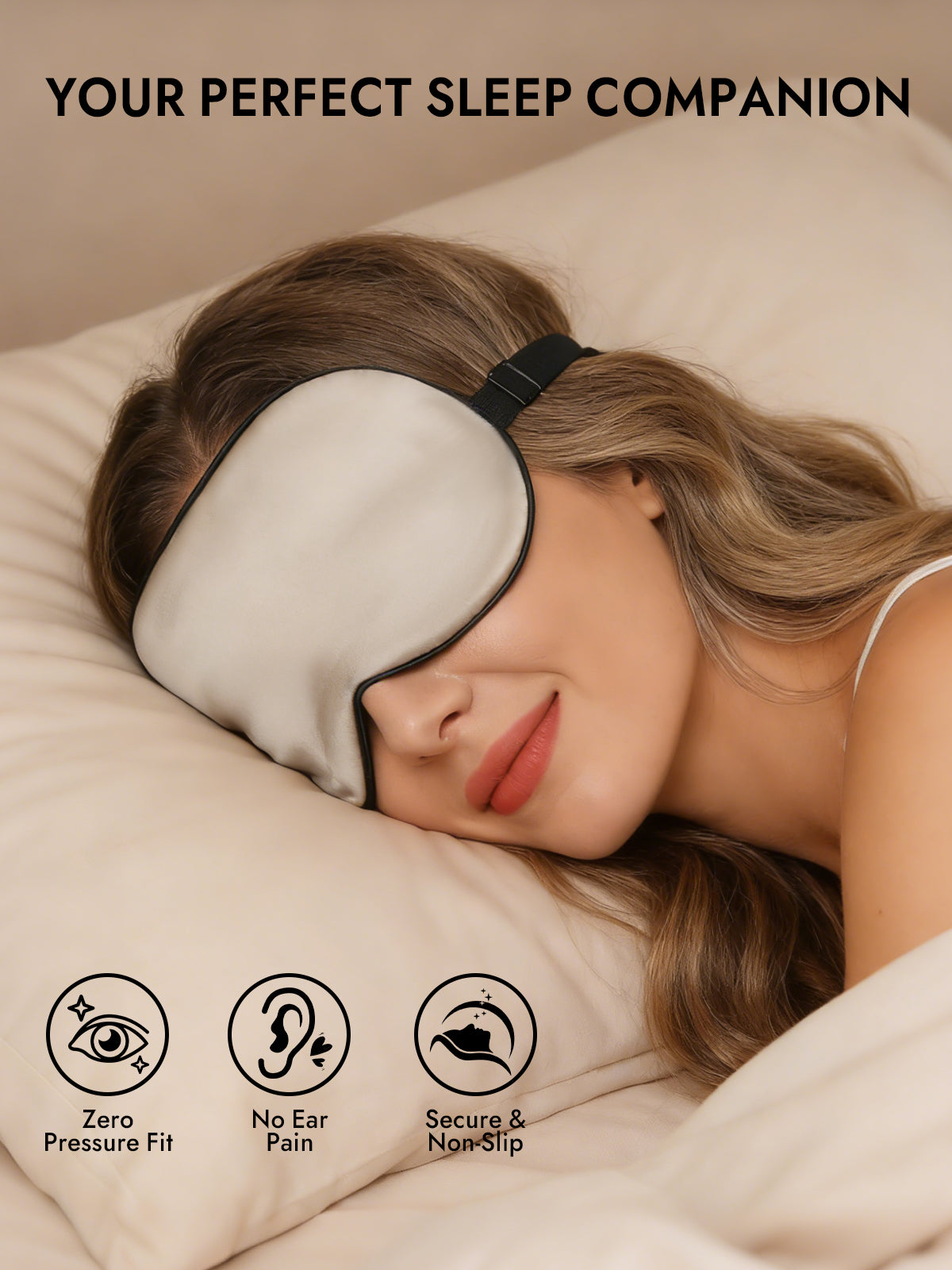 [Beige] SilkSilky-AU 19Momme Pure Silk Eye Mask 005