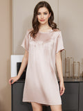 SilkSilky AU Pure Silk Short Sleeve Round Neck Nightgown Pink 012