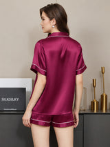 [Fuchsia] SilkSilky-AU Short Sleeve Lapel Collar Women's Pyjamas 002