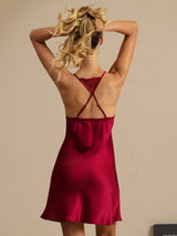 [Wine] SilkSilky-AU Sleeveless Deep V Neck Nightgown 002