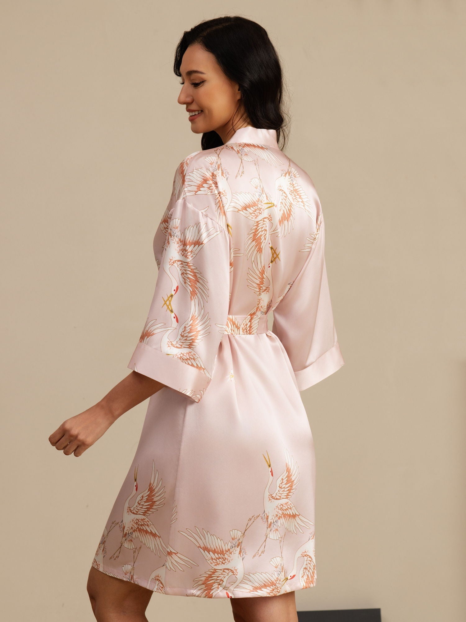 [Pink] SilkSilky-AU 19Momme 3/4 Sleeve Women's Dressing Gown 002