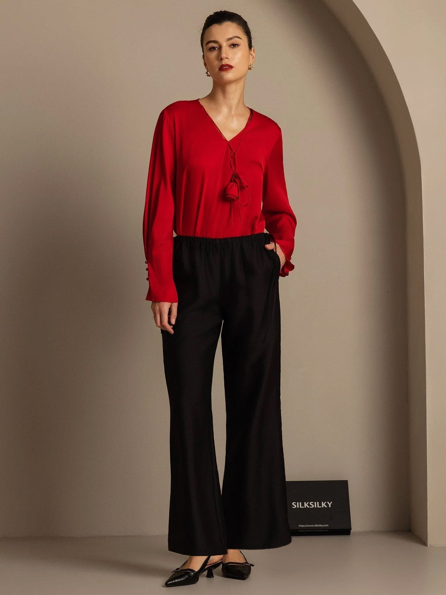 [Black] SilkSilky-AU 32Momme Wool Womens Pants 007,