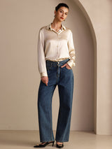 [Brown Rice] SilkSilky-AU Long Sleeve Lapel Collar Women's Shirt 006