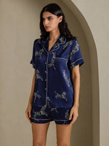 [Navy Zebra] SilkSilky-AU Short Sleeve Lapel Collar Women's Pyjamas 003