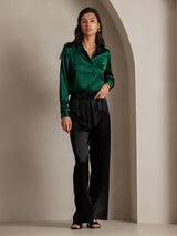 [Dark Green] SilkSilky-AU Long Sleeve Lapel Collar Women's Shirt 005