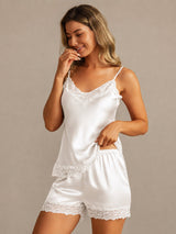 [White] SilkSilky-AU Sleeveless V Neck Camisole Set 003