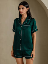 [Dark Green] SilkSilky-AU Short Sleeve Lapel Collar Women's Pyjamas 003