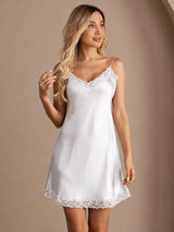 [White] SilkSilky-AU Sleeveless V Neck Nightgown 005