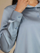 [Grayish Blue] SilkSilky-AU Long Sleeve Lapel Collar Women's Shirt 004