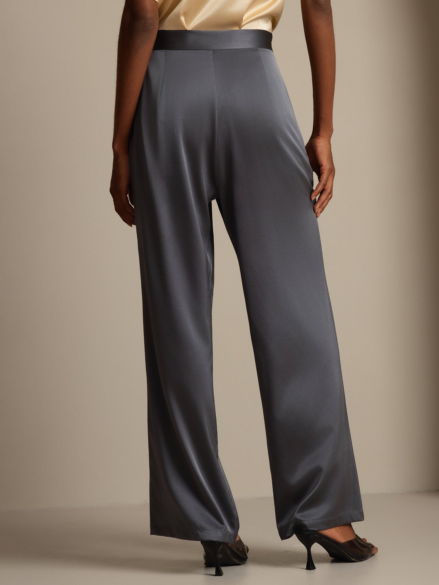 [Dark Gray] SilkSilky-AU 19Momme Stretch Silk Charmeuse Women's Pants 002