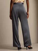 [Dark Gray] SilkSilky-AU 19Momme Stretch Silk Charmeuse Women's Pants 002