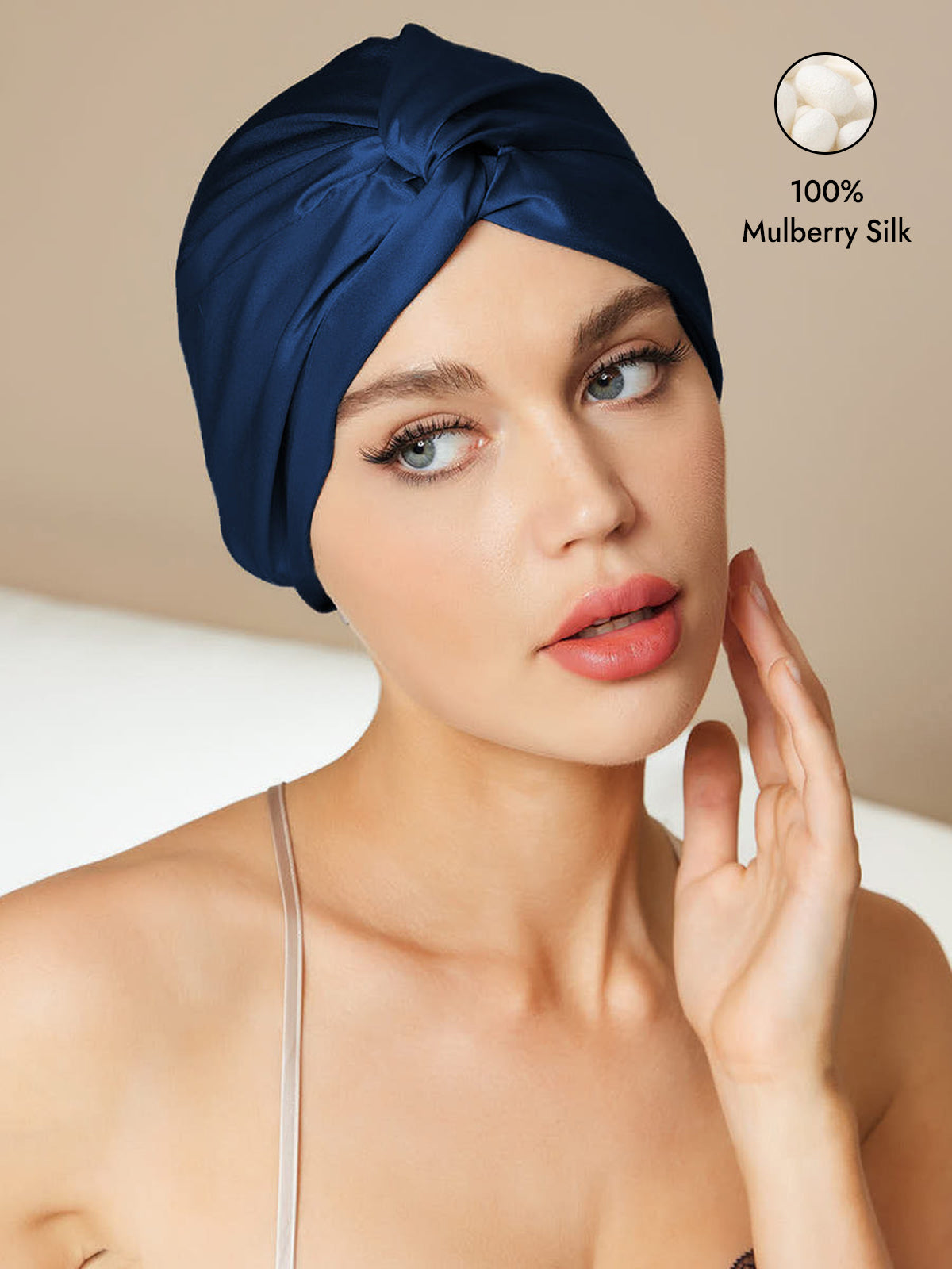 [Dark Blue] SilkSilky-AU Pure Silk Sleep Cap 001
