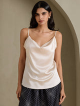 [Beige] SilkSilky-AU Spaghetti Strap Cowl Neck Camisole 001
