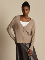[Tan] SilkSilky-AU Long Sleeve Women's Cardigan 001