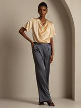 [Dark Gray] SilkSilky-AU 19Momme Stretch Silk Charmeuse Women's Pants 007