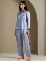 [Steel Blue] SilkSilky-AU Long Sleeve Lapel Collar Women's Pyjamas 007
