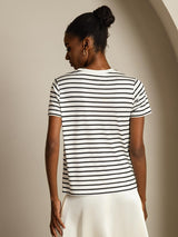 [White Stripe] SilkSilky-AU Short Sleeve Crew Neck Women's T-Shirt 002