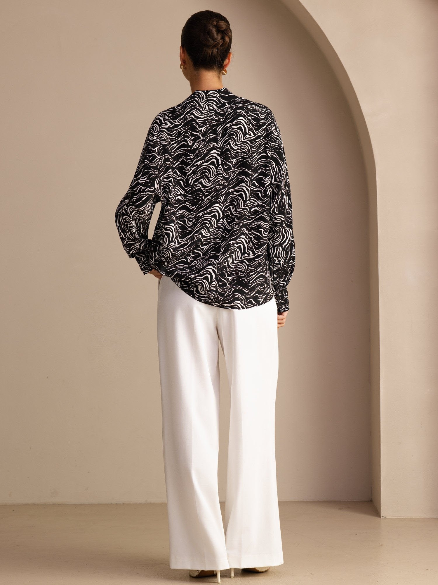 [Black Wave] SilkSilky-AU Long Sleeve Lapel Collar Women's Shirt 002