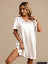 [White] SilkSilky-AU Half Sleeve V Neck Nightgown 003