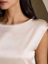 [Beige] SilkSilky-AU Cap Sleeve Round Neck Women's T-Shirt 004
