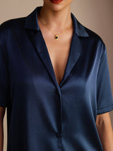 [Dark Blue] SilkSilky-AU Short Sleeve Notch Collar Women's Shirt 004