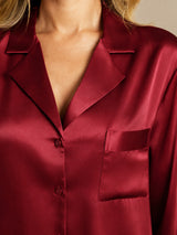 [Wine] SilkSilky-AU Long Sleeve Lapel Collar Nightshirt 005