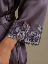 [Purple Gray] SilkSilky-AU 3/4 Sleeve Women's Dressing Gown 006