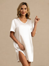 [White] SilkSilky-AU Half Sleeve V Neck Nightgown 001