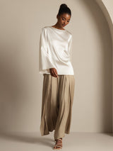 [White] SilkSilky-AU Long Sleeve Boat Neck Blouse 008