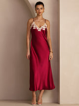 [Wine] SilkSilky-AU Spaghetti Strap V Neck Dress 006