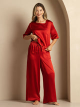 [Wine] SilkSilky-AU Half Sleeve Round Neck Women's Pyjamas 007