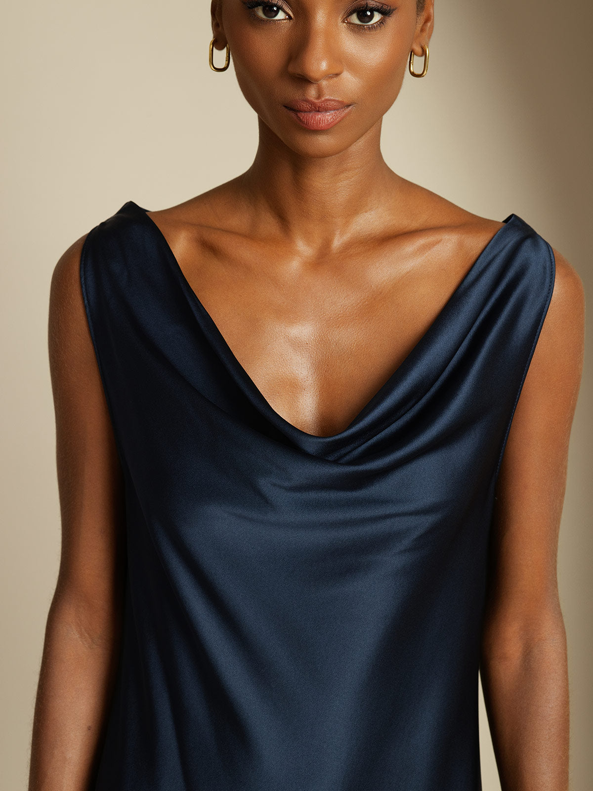 19Momme Silk Sleeveless Cowl Neck Knee Dress AU-SILKSILKY 19Momme Silk Sleeveless Cowl Neck Knee Dress AU-SILKSILKY