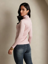 [Coral Pink] SilkSilky-AU Silk Jersey Long Sleeve Turtle Neck Women's T-Shirt 002