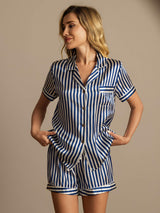 [Dark Blue] SilkSilky-AU Pure Silk Notch Collar Women's Pyjamas 004,