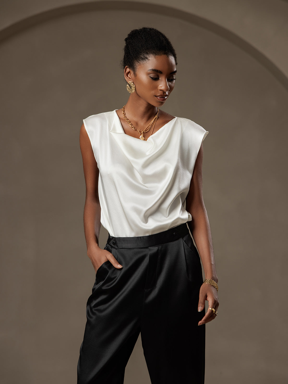 [Black] SilkSilky-AU 19Momme Silk Womens Pants 004