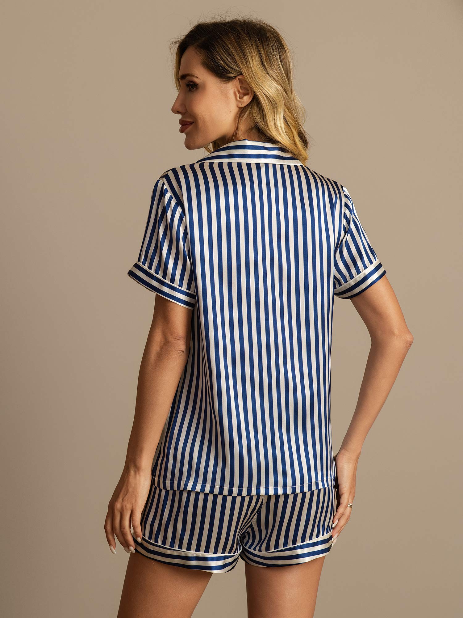 [Dark Blue] SilkSilky-AU Pure Silk Notch Collar Women's Pyjamas 002,