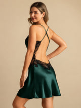 [Emerald Green] SilkSilky-AU Sleeveless V Neck Nightgown 002