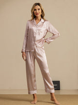 [Pink Heart Geo] SilkSilky-AU Short Sleeve Lapel Collar Women's Pyjamas 001