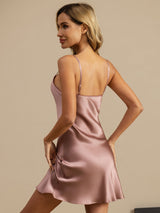 [Pale Mauve] SilkSilky-AU Spaghetti Strap V Neck Nightgown 002