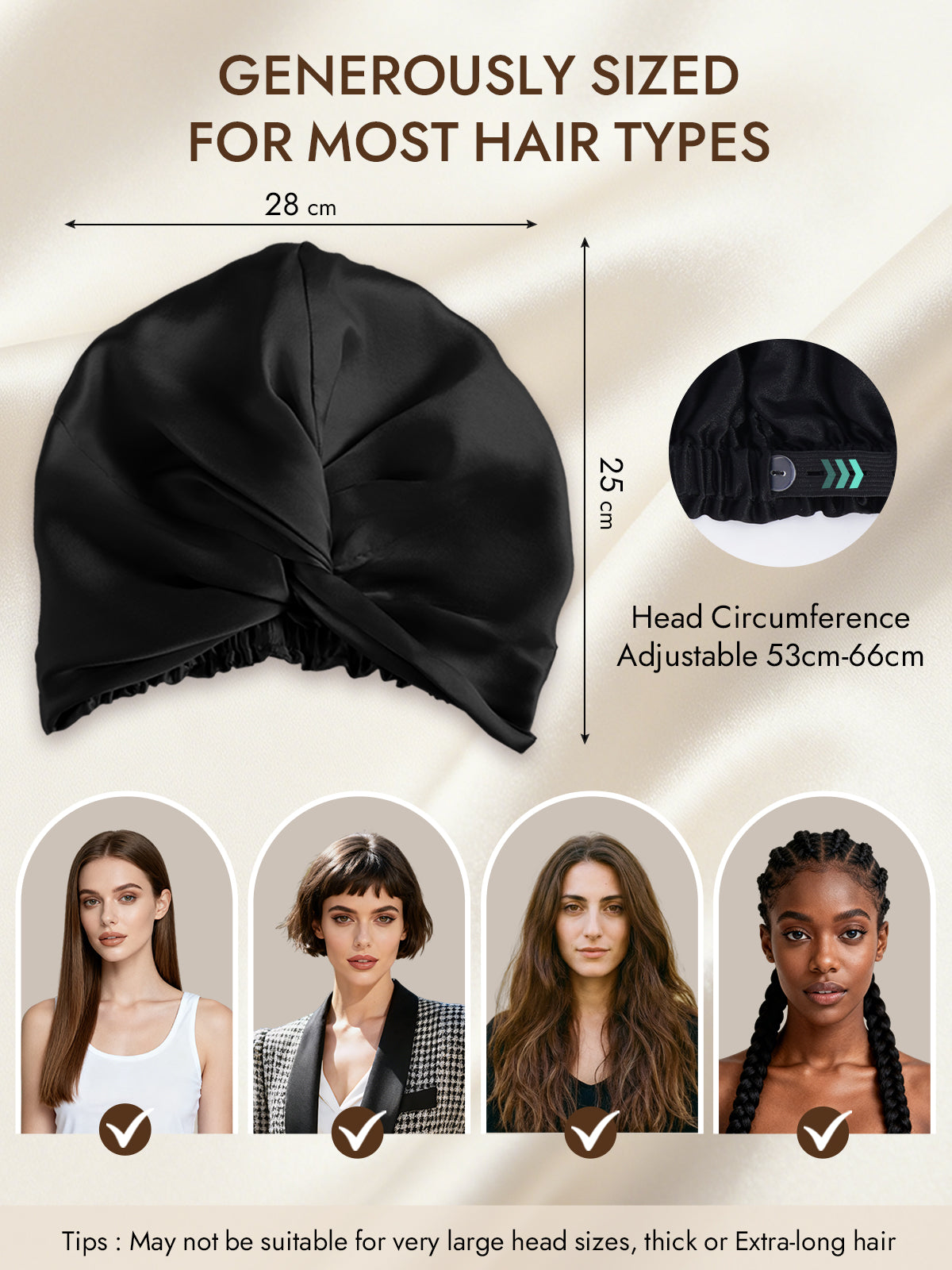 [Black] SilkSilky-AU 22Momme Pure Silk Sleep Cap 005