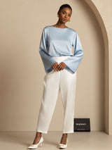 [Grayish Blue] SilkSilky-AU Long Sleeve Boat Neck Blouse 008